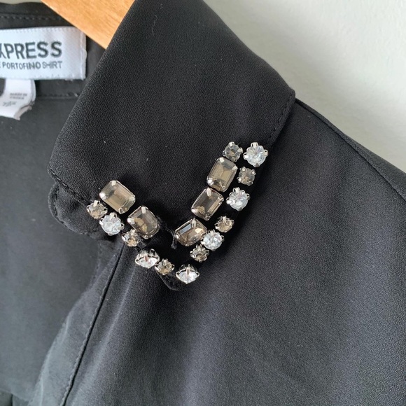💛4/$20 | EXPRESS Portofino Studded Collar Long Sleeve Pocket Chiffon Shirt - Picture 4 of 6